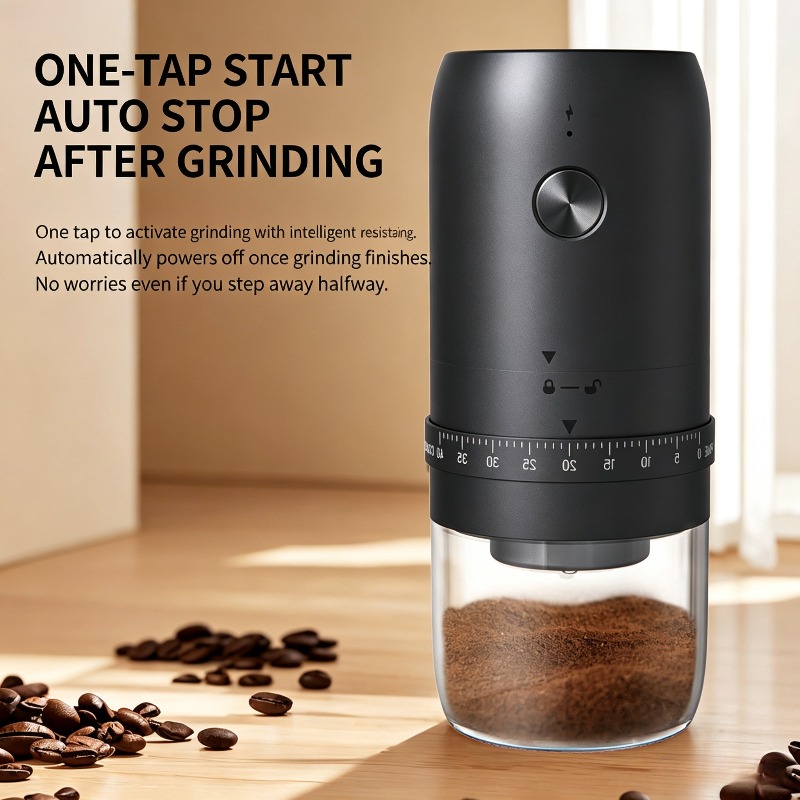 Coffee Bean Grinder Electric - Портативная USB-кофемолка для зерен, 40 настроек